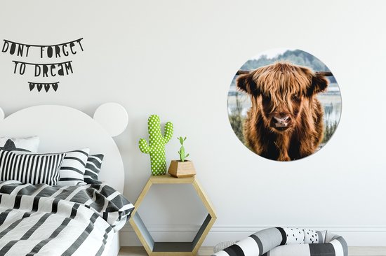 WallCircle - Cercle mural - Cercle mural - Highlander écossais - Animaux - Vache - Nature - Water - Plastique - Tableaux ronds - Décoration murale ronde - 60x60 cm - Décoration murale ronde - Tableau rond