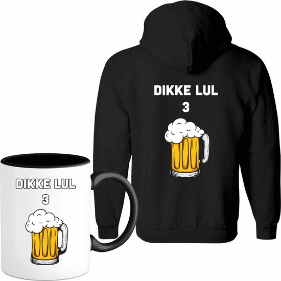 Dikke lul 3 bier - Bier kleding cadeau - bierpakket kado idee - grappige bierglazen drank feest teksten en zinnen - Vest met mok - Heren - Zwart - Maat S