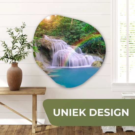 Décoration murale Organique - Décoration murale Plastique - Peinture Organique - Arc-en-Ciel - Soleil - Cascade - Nature - 90x90 cm - Forme Miroir Organique sur Plastique