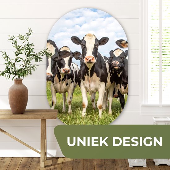 Wall Oval - Décoration murale Plastique - Tableau Ovale - Vaches - Pâturage - Campagne - Nature - Herbe - 80x120 cm - Miroir ovale sur plastique