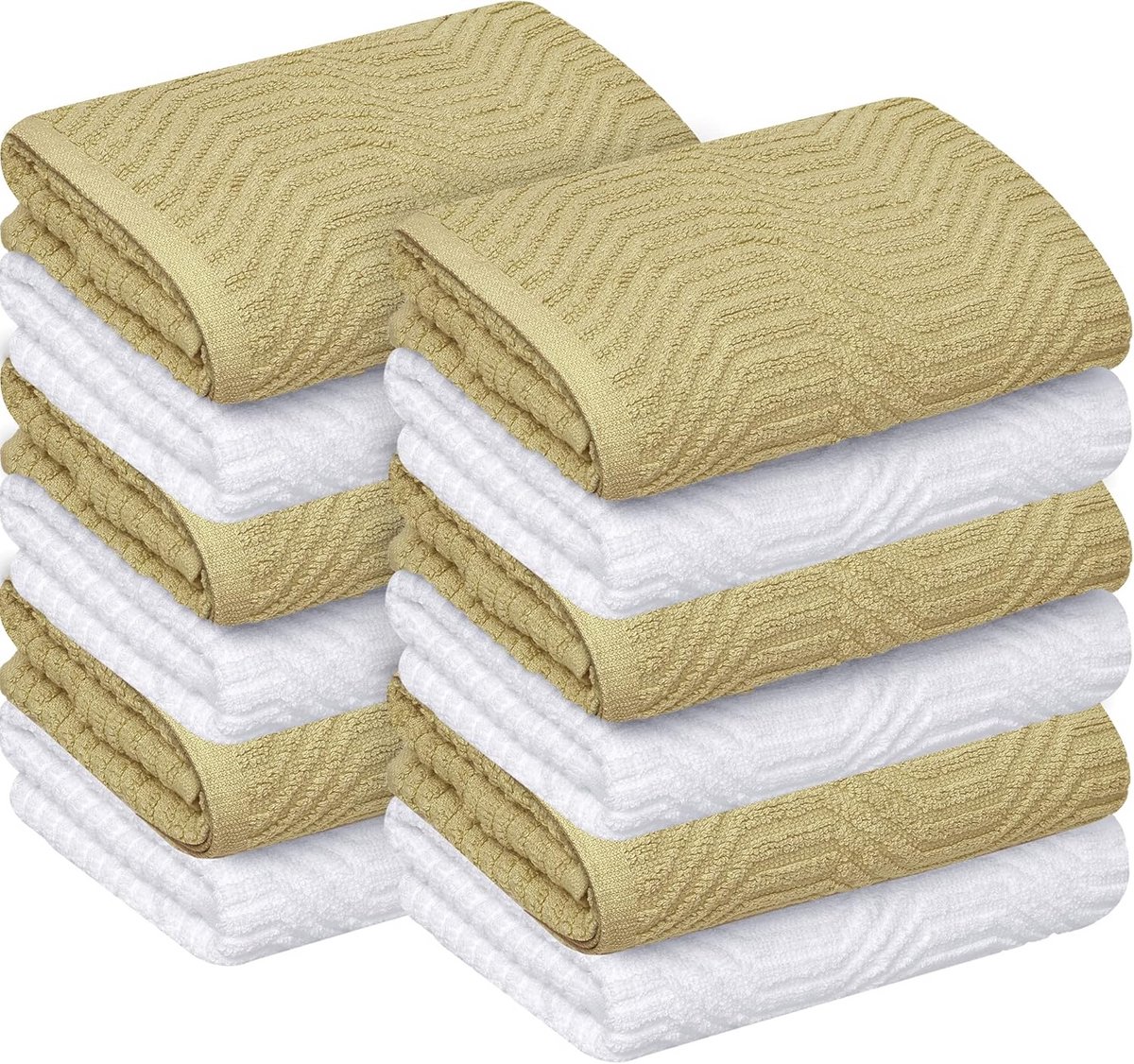 Premium keukenhanddoeken set bruin en wit - 12 stuks, 16 x 26 inch - katoenen, absorberend