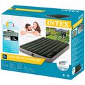 Doos van Intex luchtbed met afbeeldingen van een stel, een luchtbed, en buitenactiviteiten. Tekst Dura-Beam Standard.