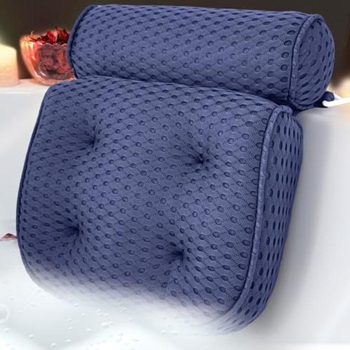 Badkussen voor een comfortabel bad met hoofdsteun en antislip zuignappen - donkerblauw