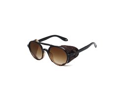 KIMU Motor Lunettes de Soleil - Monture Écaille Marron Foncé - Verres Marron Dégradé Vintage Rétro Seventies Lunettes de Motard Look Carrera Volets Latéraux Côté Fermé Festival
