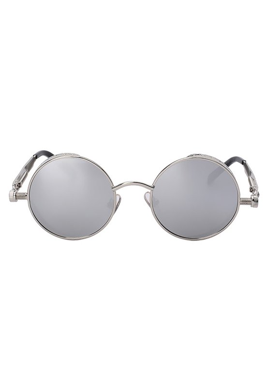 KIMU® Ronde Zonnebril Steampunk Vintage - Zilver Montuur Rond - Zilveren Spiegelglazen - Retro Hippie Festival van KIMU — afbeelding 3