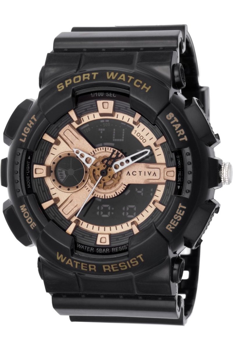 Activa Digital ACW499-003 Heren Horloge - Waterdicht - Digitaal - Quartz Uurwerk - Plastic met gouden Wijzerplaat - 50mm