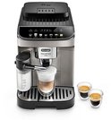De'Longhi Magnifica EVO volautomatische espressomachine in titanium zwart met dubbele espresso glazen.