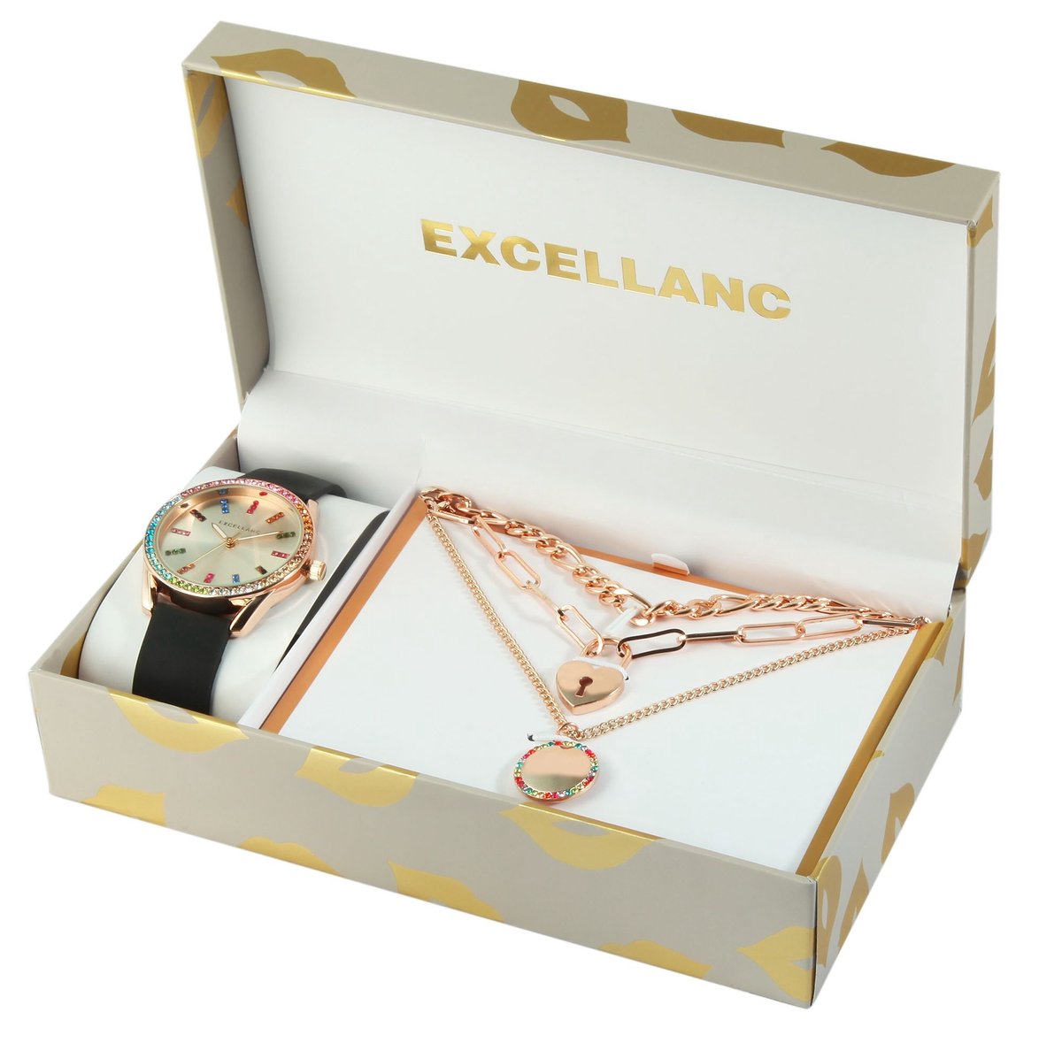 EXCELLANC Excellanc Dames Cadeauset 1900282 Excellanc geschenkset met dameshorloge en drie