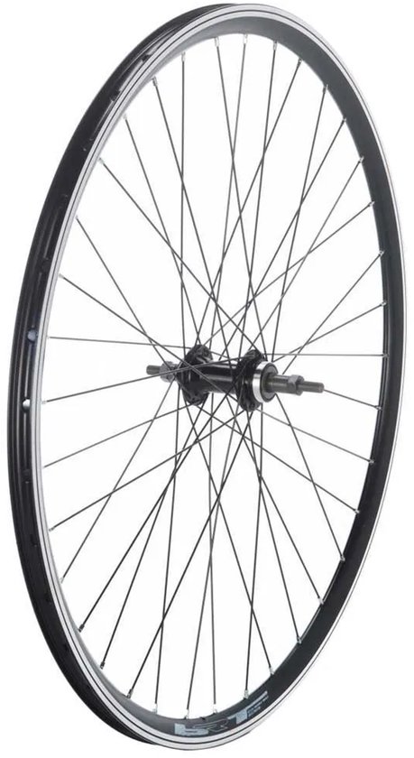Zilverkleurig 26 inch fietsachterwiel van Bonin met 36 spaken en een 12 x 135 mm as.