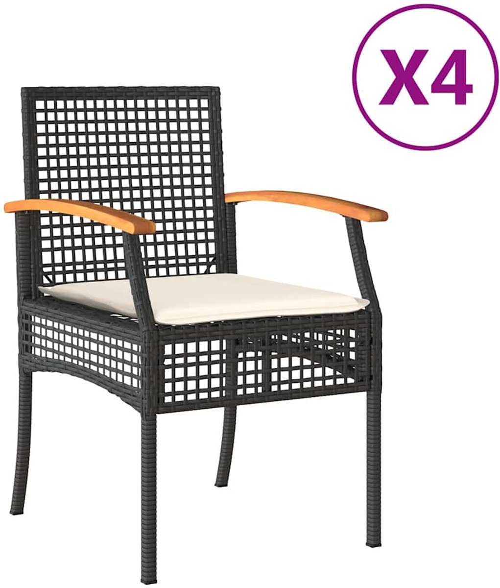 vidaXL - Tuinstoelen - 4 - st - met - kussens - poly - rattan - en - acaciahout - zwart