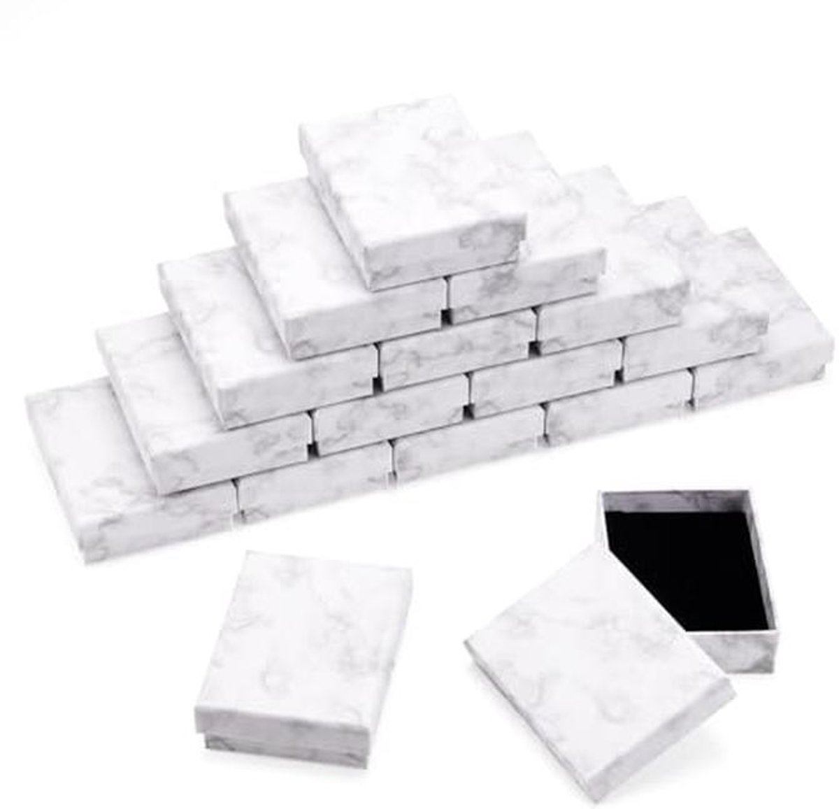 24 stuks witte marmeren sieradendozen rechthoekig voor ringen, kettingen, oorbellen en armbanden - Geschenkdozen met zachte sponsinleg voor bescherming - 9,1 x 7,1 x 2,8 cm