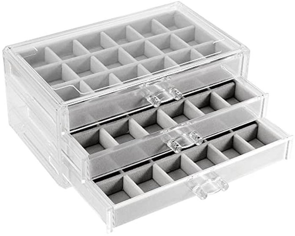 Sieraden Organizer Doos met 3 Lades en Verstelbare Compartimenten voor Oorbellen, Ringen, Kettingen en Armbanden