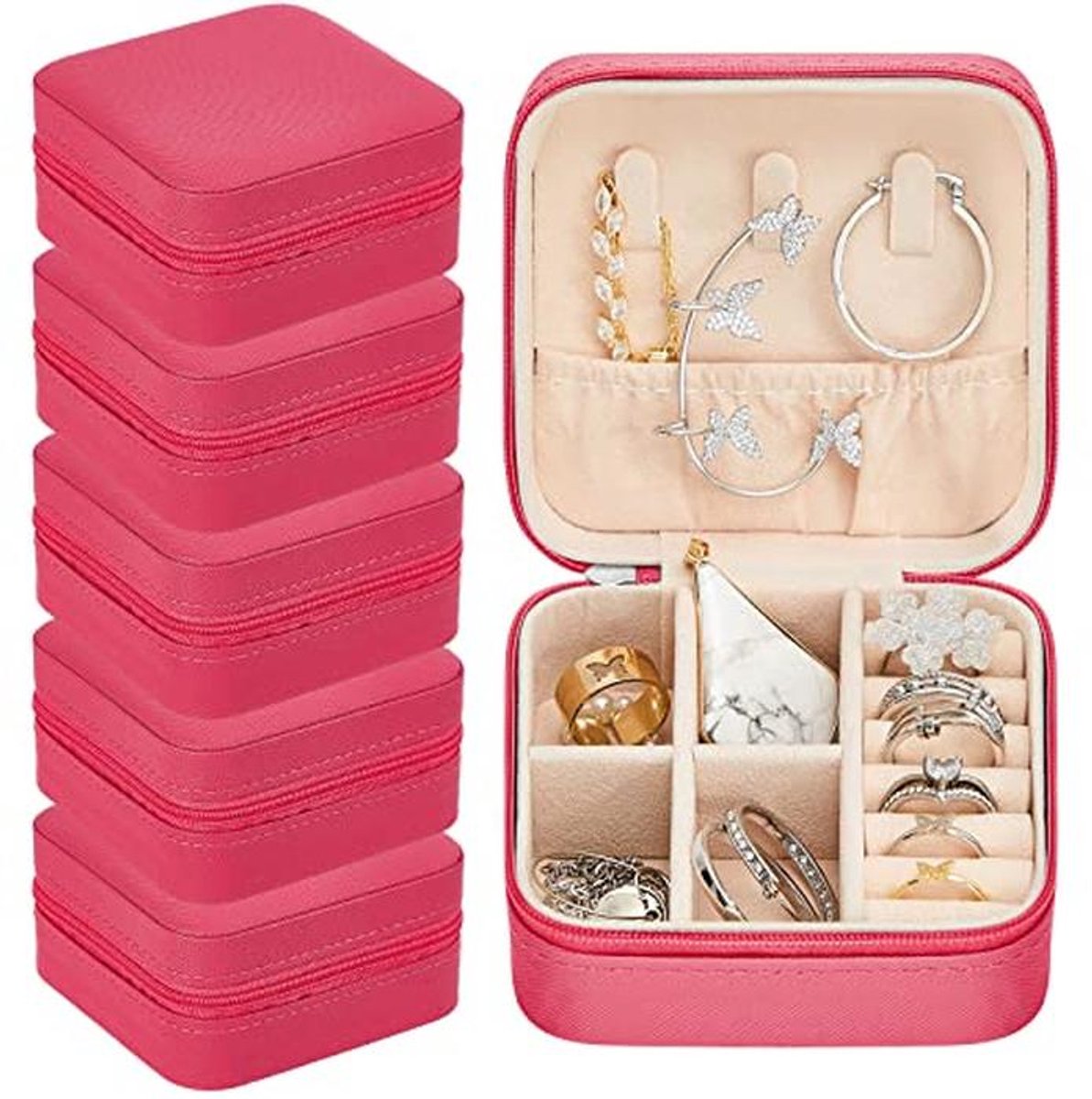 Sieraden Organizer Reistassen Mini Opbergdoos - 6 Stuks Roze