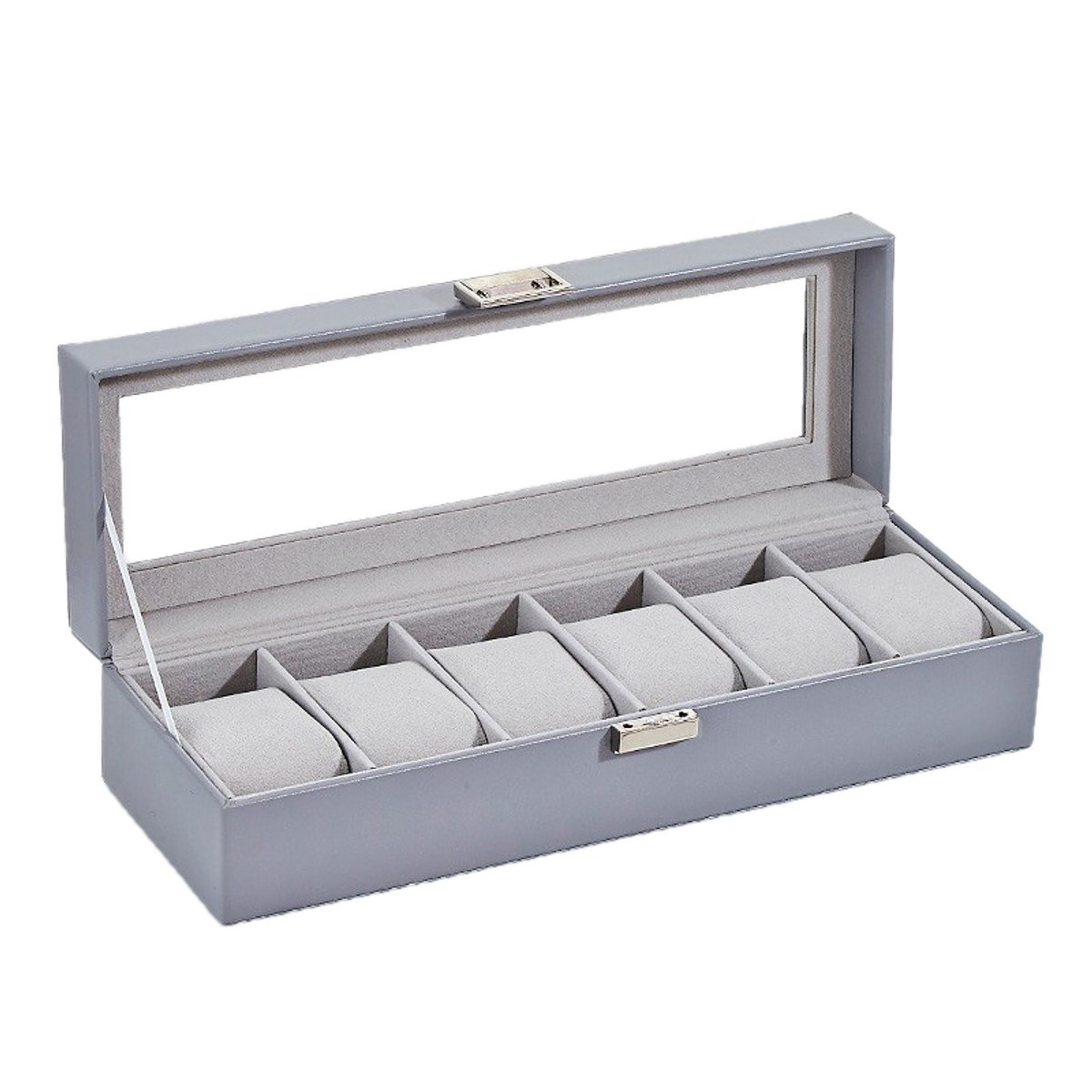 6 met vakken Horlogedoos - 32*11*8 cm - Opbergdoos voor thuis - Opbergdoos voor horloges en mechanische horloges - Horloge-organizer - Transparant deksel - Horlogepresentatiedoos - Schokbestendige horlogeopbergdoos - Horloges niet inbegrepen