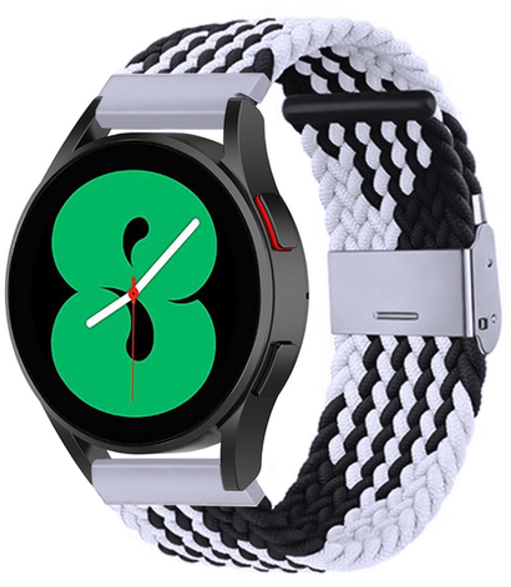 By Qubix - geschikt voor Huawei Watch 5 - 42mm - Braided nylon bandje - Zwart / wit gestreept