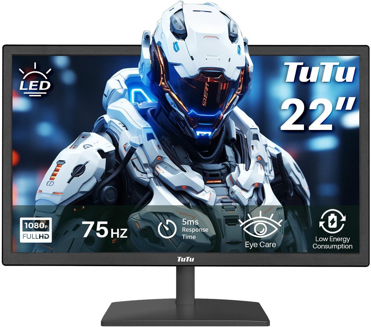 22 Inch Monitor Full HD 1920x1080p, 75Hz, Eye-Care, Flicker-Free, Low Blue Light, HDMI, VGA