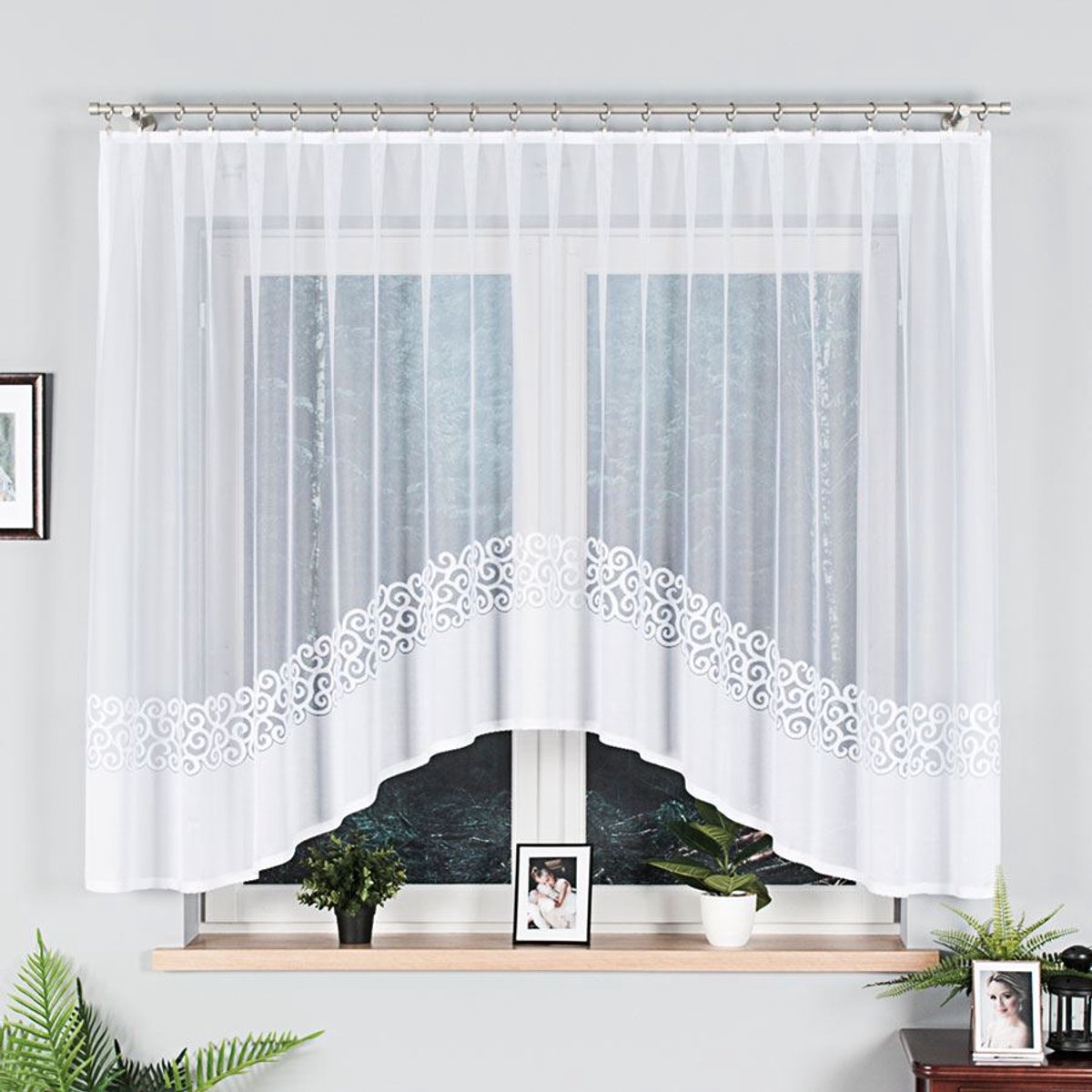 Markizeta Daniela - Jacquard Gordijn - 350x155 cm - Buisvormige Zoom - Witte Kleur
