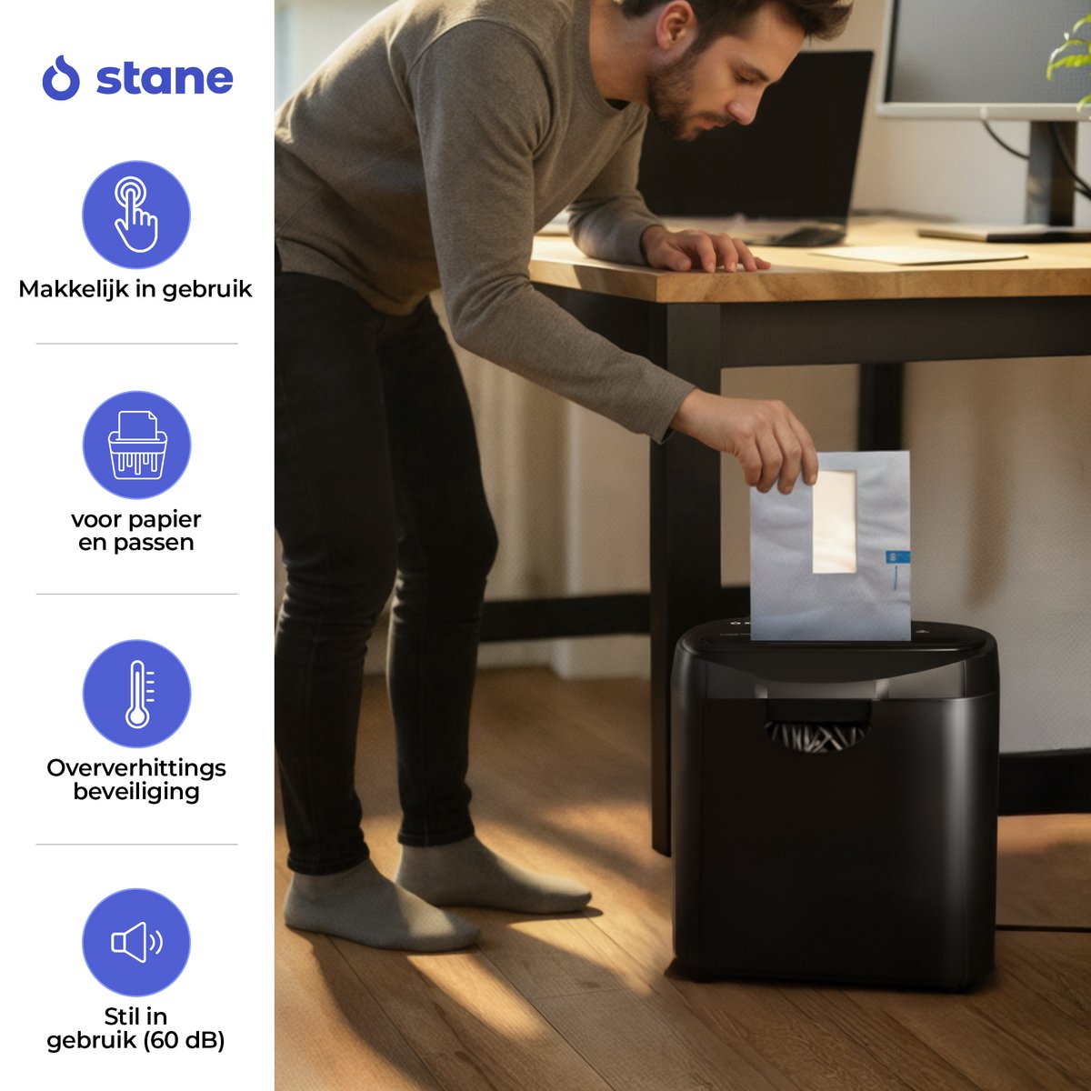 Stane Papierversnipperaar – Papiervernietiger voor Thuis en Kantoor – Shredder Vernietigt Creditcard - Versnipper 6 A4 Vellen in 1 Keer – 10L OpvangBak - Zwart thumbnail 3
