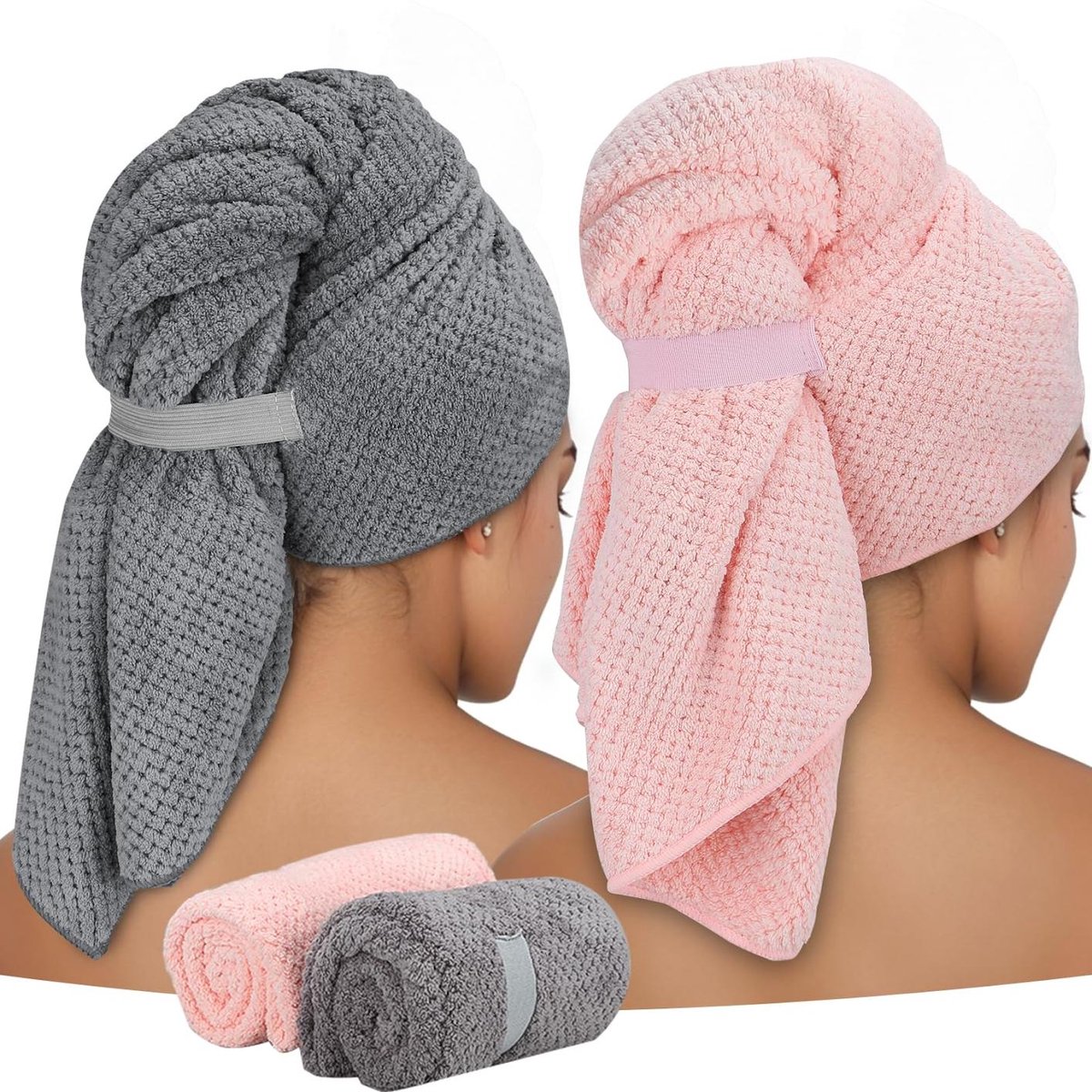 Haarturban microvezel - 100 x 60 cm - sneldrogend en sterk absorberend - 2 stuks - voor vol haar en kinderen