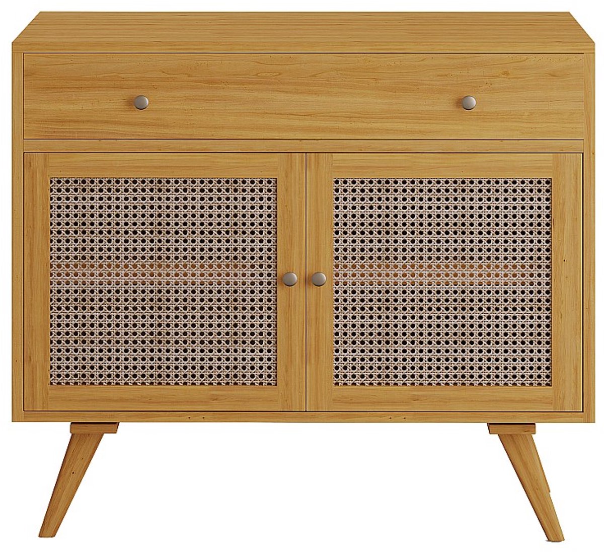 Vente-unique Meubel onder wastafel in licht teakhout en riet - 90 cm - MANSULAN