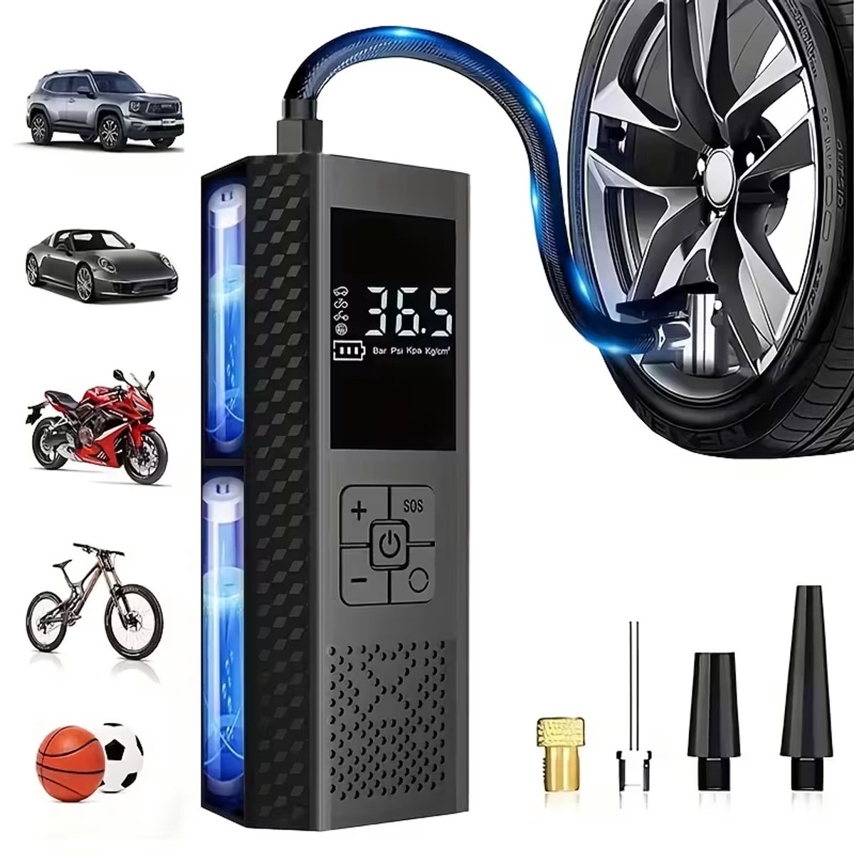 Drabare Bandenpomp, 150PSI Luchtkompressor met Drukmeting & LED-verlichting, 3X Snelle Draadloze Pomp voor Auto's, Motorfietsen, Fietsen, Ballen en Meer
