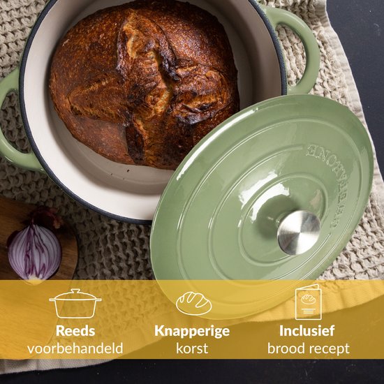 Chefarone Gietijzeren Pan 3.5L - PFAS vrij - Braadpan Inclusief Deksel - Geschikt Voor Alle Warmtebronnen - Geëmailleerd Groen