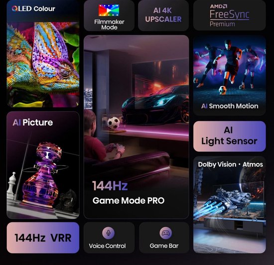 Hisense 75E79Q – TV 75 Pollici QLED 4K Smart VIDAA, Classe E, HDR10+, Dolby Atmos, 60Hz, Nero