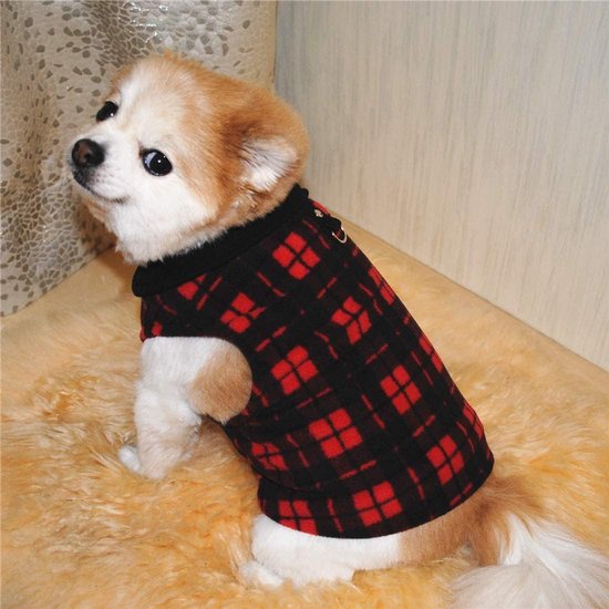 Pomeriaan in rood en zwart geblokt fleece vest met coltrui