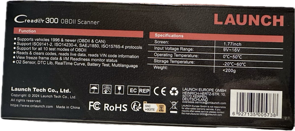LAUNCH CR300 OBD2 codelezer met DTC database live data IM readiness freeze frame O2 en EVAP tests on board monitoring 9 talen plug and play thumbnail 3