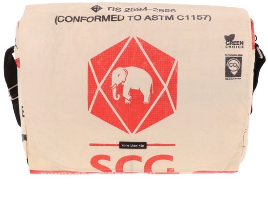 MoreThanHip - Ruime schoudertas van gerecyclede cementzakken - Sabay - olifant - 36,5 x 28 x 7 cm