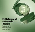 Groene, opvouwbare en draaibare koptelefoon met lichtgevend logo.