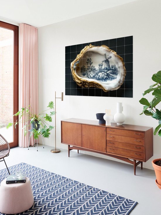 IXXI Delft Blue Oyster - Zwart, Margriet Hulsker - 140 x 100 cm - Support de suspension gratuit - Grande décoration murale et affiches - Réalisme, Classique