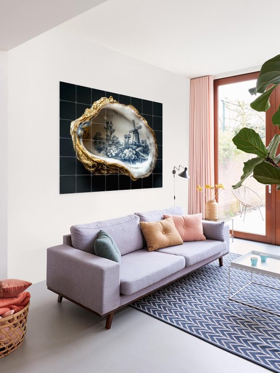 IXXI Delft Blue Oyster - Zwart, Margriet Hulsker - 140 x 100 cm - Support de suspension gratuit - Grande décoration murale et affiches - Réalisme, Classique