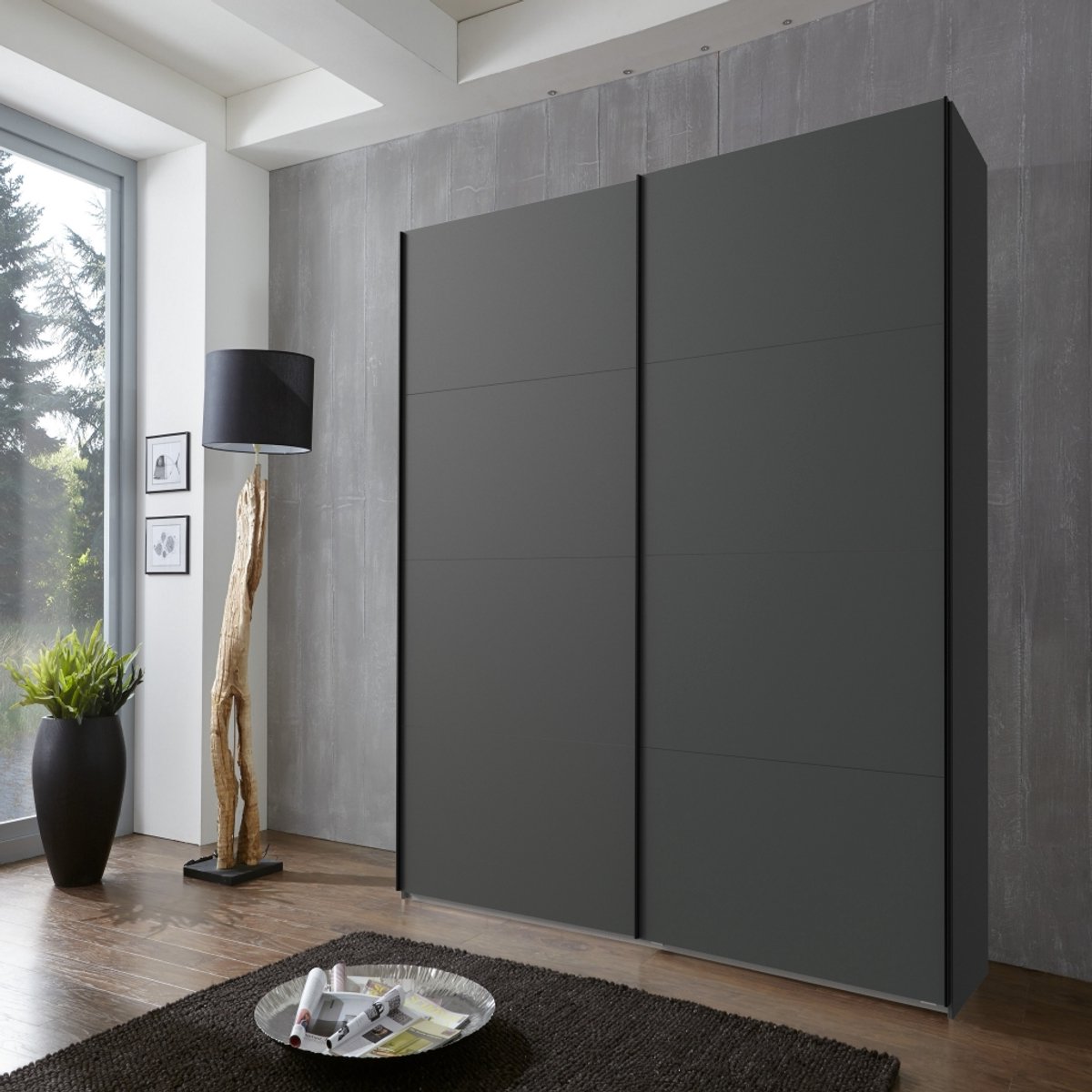 Kledingkast Rocco - Spaanplaat - Zwart - 135x210x65 cm (BxHxD) - Schuifdeuren