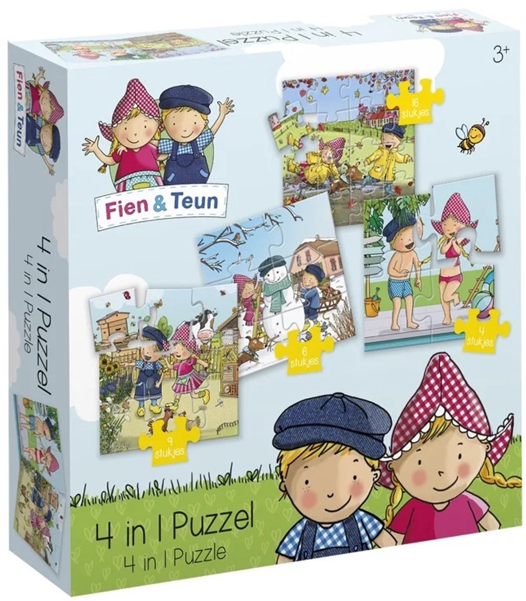 Fien & Teun puzzel 4 in 1 educatief peuter speelgoed - kinderpuzzel 4x6x9x16 stukjes leren puzzelen - cadeautip puzzel 3 jaar en ouder - Bambolino Toys — afbeelding 9