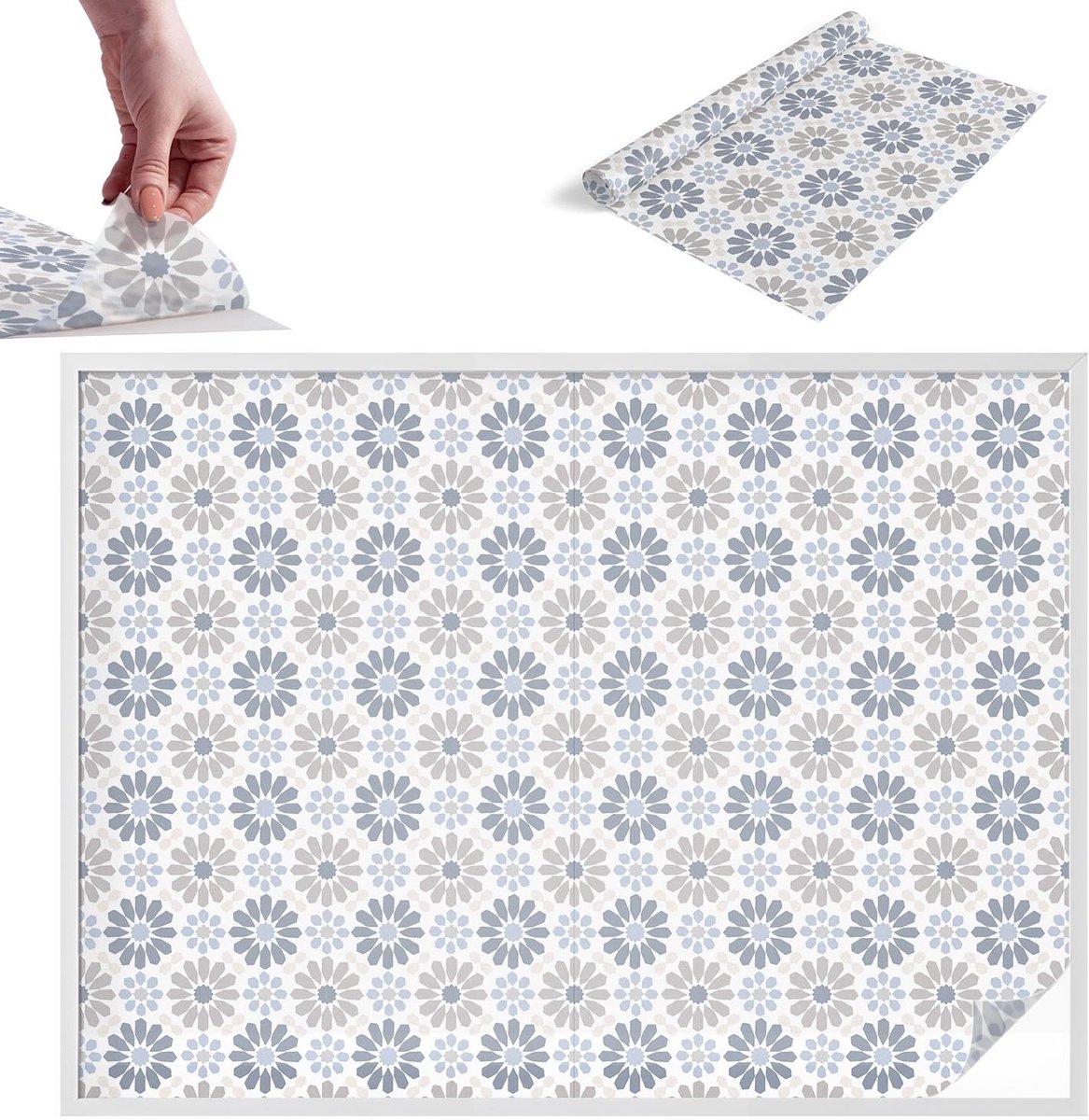 TULUP Raamfolie Anti inkijk - Bloemenmozaïek Melkglas Folie - 200x146 cm - Beige Anti inkijk Raamfolie Glas in Lood - Zonwerende Raamfolie - Voor de slaapkamer, hal en woonkamer - Privacy Folie Raam Glas in Lood Beige - Bloemenmozaïek