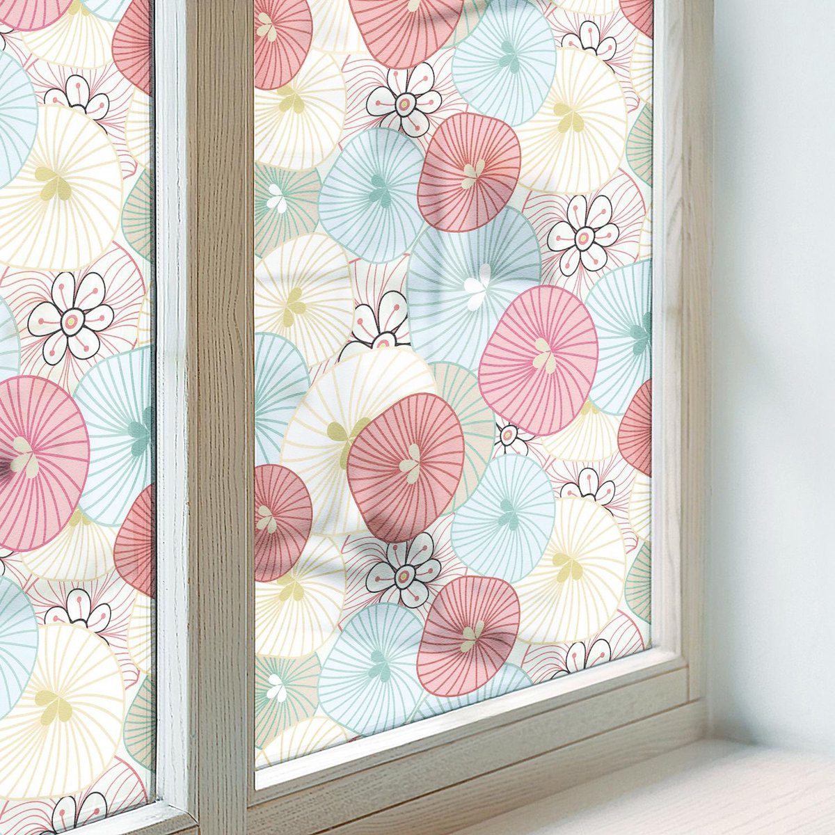 Coloray Privacy Folie Raam - Pastelkleurige bloemen Anti inkijk Folie - 50x100 cm - Veelkleurig Privacy Folie Raam - Raamfolie Tegen inkijk Glas in Lood - Naar de woonkamer, naar de hal - Raamfolie Zonwering