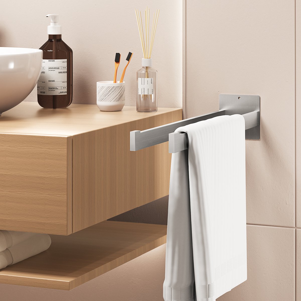 Auralum max Handdoekrek 2-armig - Zonder Boren/Zelfklevend - handdoekrek badkamer - handdoekhouder - handdoekstang - 40 CM