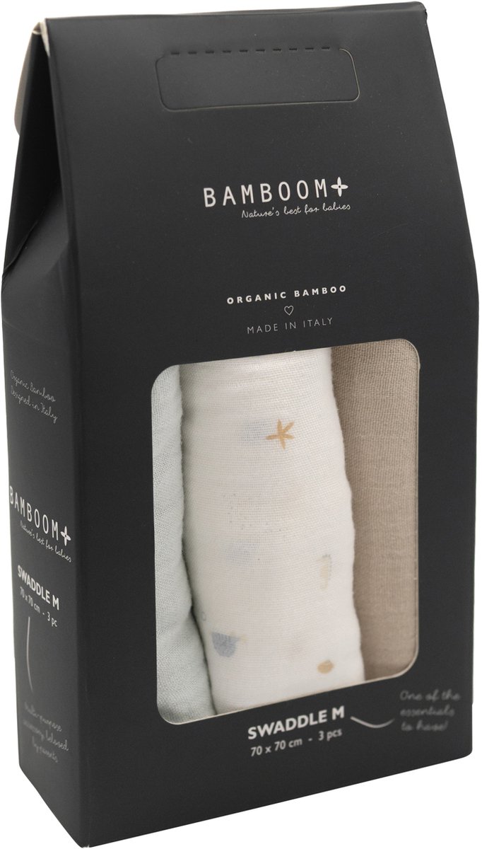 Bamboom Swaddle Muslin - Medium - 75 x 75 - Sealife / Light Blue / Almond