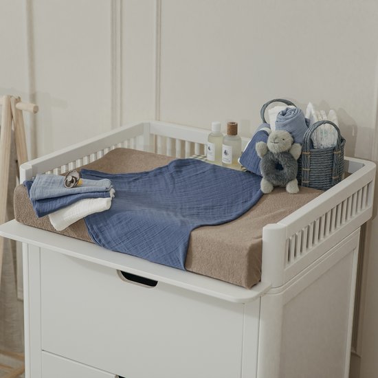 Meyco Baby Uni Pre-washed Hydrofiele Swaddles - Pre-washed Hydrofiel - Natural/Jeans Blue/Indigo - 120x120cm - 2-pack van Meyco — afbeelding 4
