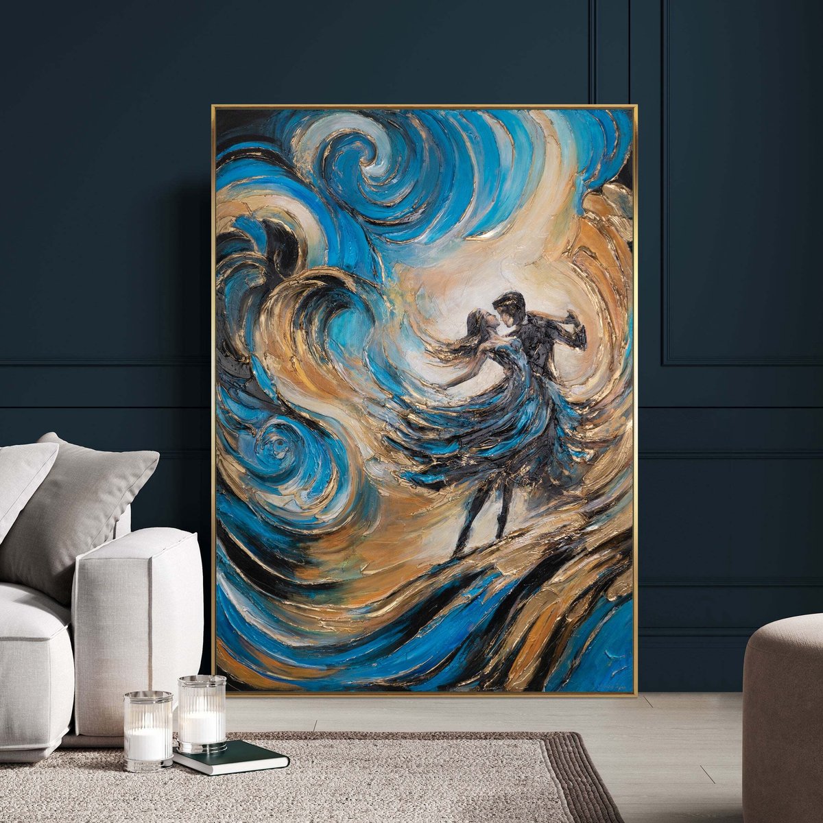 YS Canvas schilderij handgeschilderd fairy waltz abstract – YS-Art Gallery – Luxe wanddecoratie voor woonkamer – Modern schilderij voor slaapkamer en hal Black
