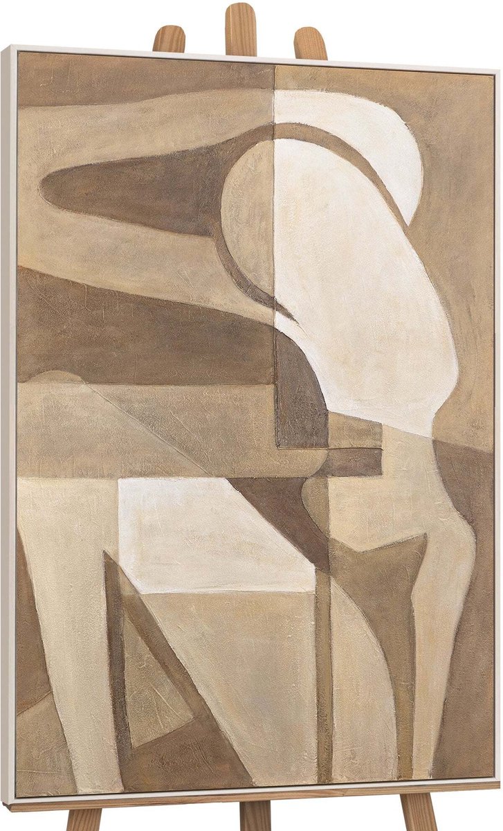 YS Schilderij "Abstracte tederheid" - Handgeschilderd canvas schilderij - Wanddecoratie Abstract - Neutraal - Lijnen - Muurdecoratie woonkamer - Slaapkamer decoratie - Kamer accessoires - Schilderij modern met lijnen Beige 120x80