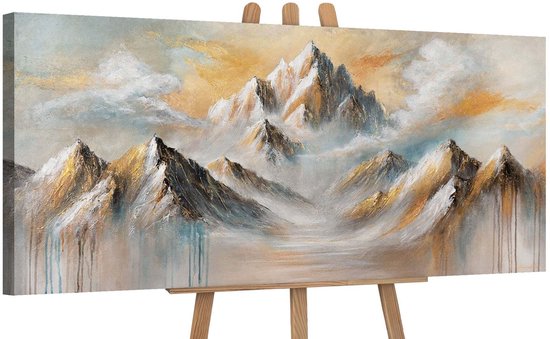 YS Schilderij "Mountain Light" - Handgeschilderd canvas schilderij - Wanddecoratie Abstract - Neutraal - Handgeschilderd - Muurdecoratie woonkamer - Slaapkamer decoratie - Kamer accessoires - Schilderijen handgeschilderd Modern 115x50