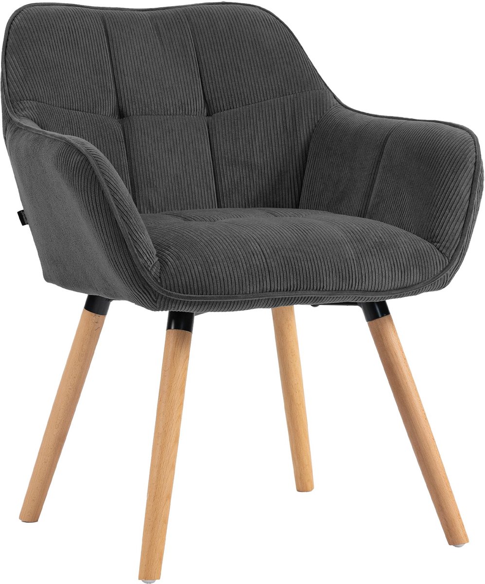 CLP Eetkamerstoel met armleuning Vienna - keukenstoel - fauteuil met houten frame - belastbaar tot 150 kg - met corduroy bekleding - natura/donkergrijs