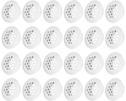 Ventilatierooster - Ventilatiesleuven - Roestvrij staal - Ronde sofit-ontluchting - Gatlamellen - Badkamer - Thuis - Kantoor - Keuken - Kast - Kledingkast - Wit - Ronde rooster - 19 mm - 24 stuks.