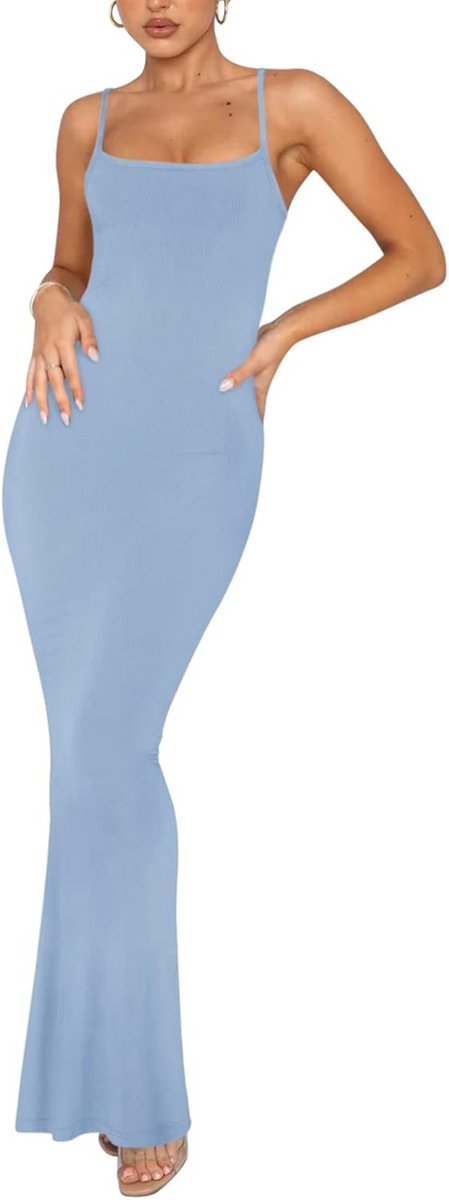 Mouwloze Maxi Jurk Dames - Elegante Loungejurk met Sexy Open Rug en Ribbelstof