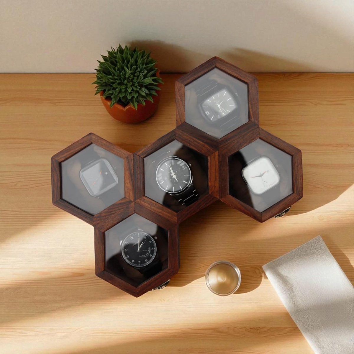 Luxe Houten Horlogedoos met Glazen Deksel voor Heren en Dames