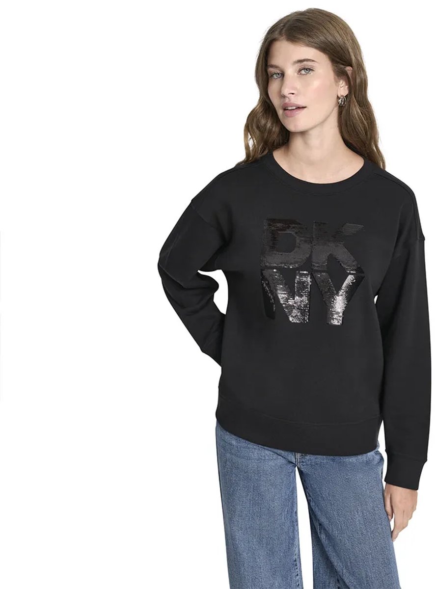 Dkny Sequin Logo Sweatshirt Zwart L Vrouw