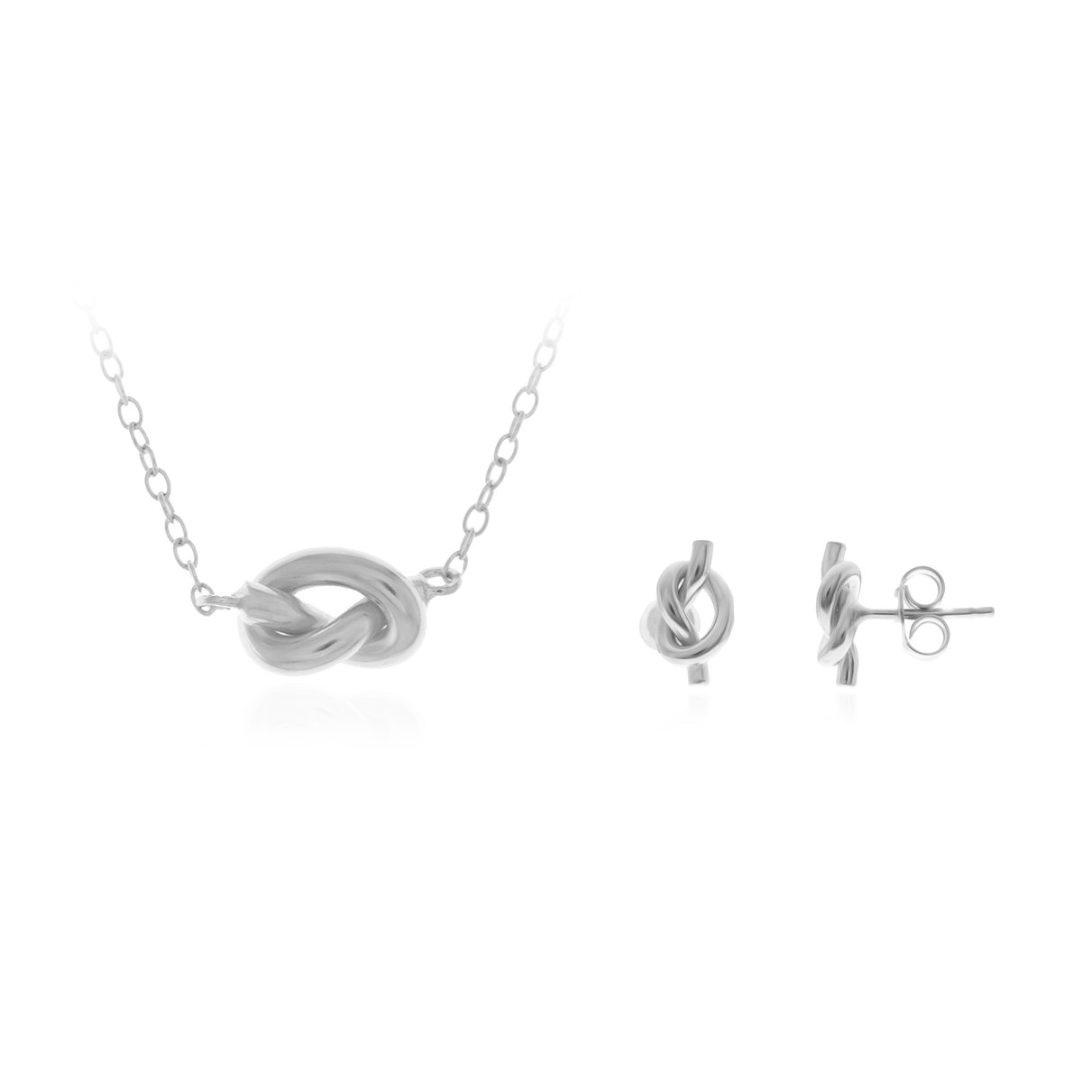 Cavill - Zilveren Sieradenset - 925 Sterling Zilver - Knoop Oorbellen en Ketting - Elegante Set voor Dames - 45 cm Verlengbare Ketting