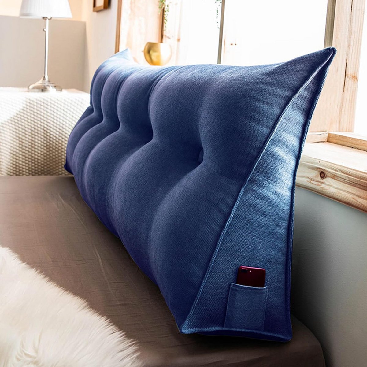 Extra Groot Rugkussen voor Bed - Leeskussen met Afneem ????t Hoes - 200x50cm Blauw